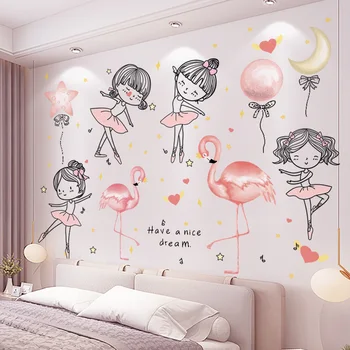 

[shijuekongjian] Ballet Girl Wall Sticker DIY Flamingo Animal Balloons Mural Decals for Kids Rooms Baby Bedroom House Decoration