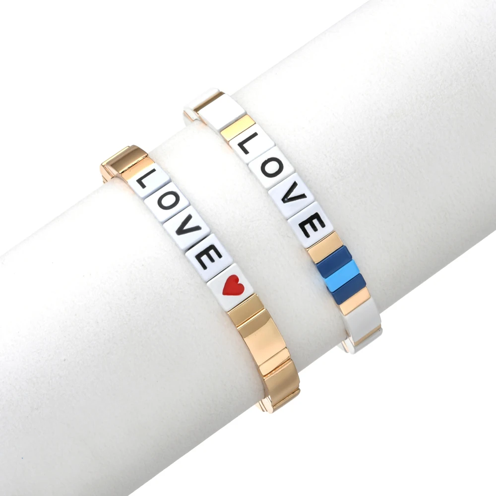 ZMZY Love Mama Bohemian Handmade Rainbow Bracelet Women Elastic Stretch Stack Cuff Square Tile Beads Enamel Bracelet Jewelry - Image 6