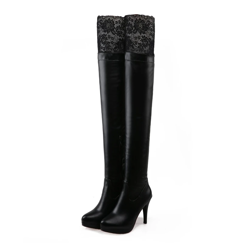 

BLXQPYT Botas Mujer 2021 зимние женские сапоги сексуальные кружевные дизайнерские высокие сапоги до бедра на плоской подошве на платформе и каблуке кожаные сапоги 703-5