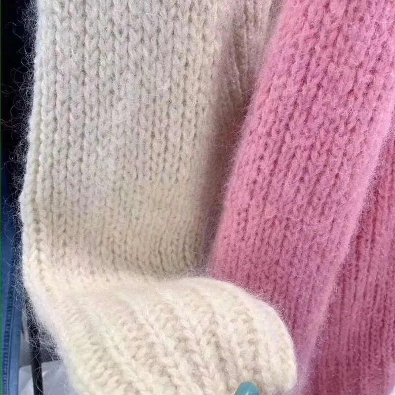 Neploe, Ретро стиль, свободный, безумный стиль, Pull Femme Hiver, о-образный вырез, длинный рукав, однотонный пуловер, свитер, розовый, Толстая теплая верхняя одежда Batw 47741