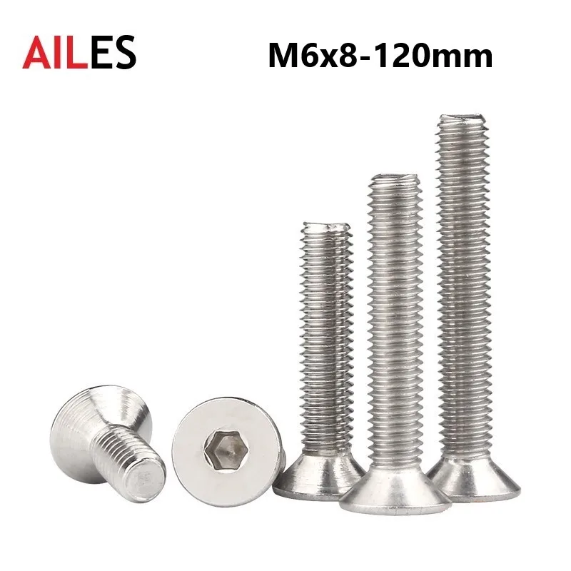 Parafusos de Soquete Hexagonal m6 Parafusos sem Cabeça Plana de Aço mm x 10 12 14 15 16 18 75 80 85 90 95 100 mm 304