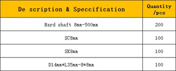 

200PCS Optical axis diameter 8mm-length 500mm+100pcs SC8mm+100pcs SK8mm+100pcs universal joint D14mm*L35mm-8*8mm