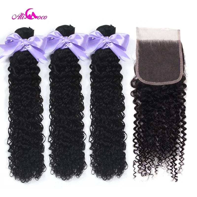 

Ali Coco Brazilian Kinky Curly Bundles With Closure 3/4 Bundles With Closure 8-30 Inch 100% Remy Human Hair Bundles Extensions