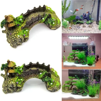 

Fish Tank Decoration Aquarium Ornament Poly Resin Bridge Landscape Decor Pavilion Tree Bridge Fish Tank Ornaments