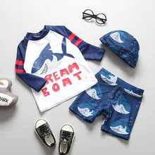 Детский купальный костюм с шапочкой для мальчиков 3-11 лет, солнцезащитный, с защитой от ультрафиолета, детский спортивный костюм для серфинга, 3 предмета/комплект