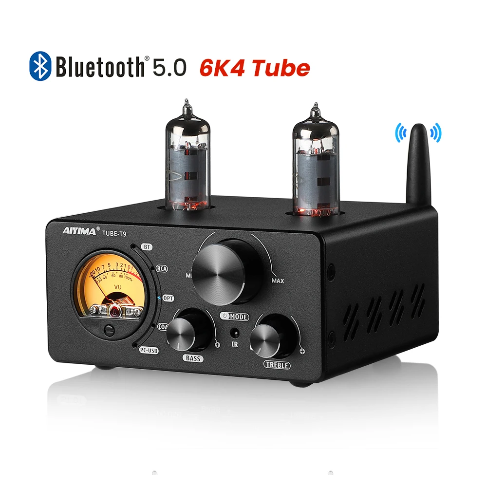 AIYIMA HiFi Tube-T9 BT 5 0 вакуумный ламповый усилитель USB DAC волоконный коаксиальный с VU Meter