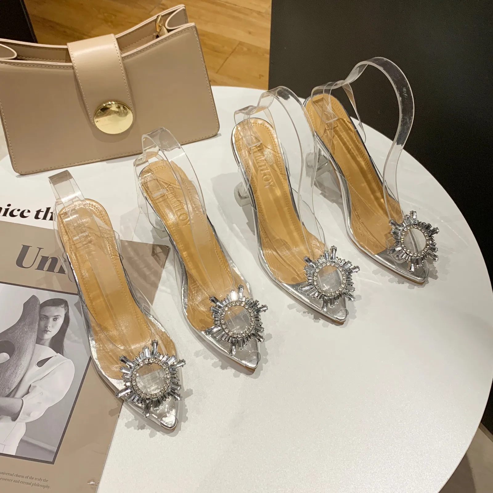 Женская обувь на высоком каблуке Dlek Slingback Повседневные прозрачные женские туфли