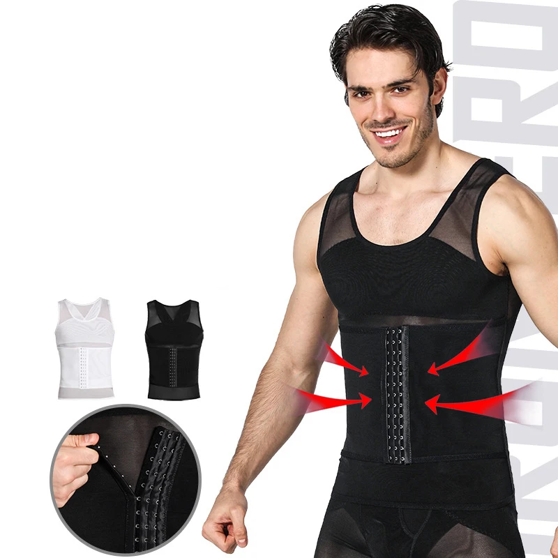 

New Posture Corrector Men Body Shaper Vest Slimming Chest Control Belly Abdomen Tummy Shapewear Compression Corset Shapers Hook