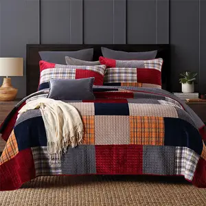  Colcha 100% algodón de 3 piezas exótica boho acolchado patchwork  colcha king size coverlet mantas tiro nacional viento rayas juego de ropa  de cama con funda de almohada decorativa, rojo 90.6