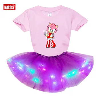 

Baby Girls dress suit Clothing Set 2PCS Light LED Tutu Dress+t Shirt princess Kids Birthday Gift Children's Girls Ruffle Outfits