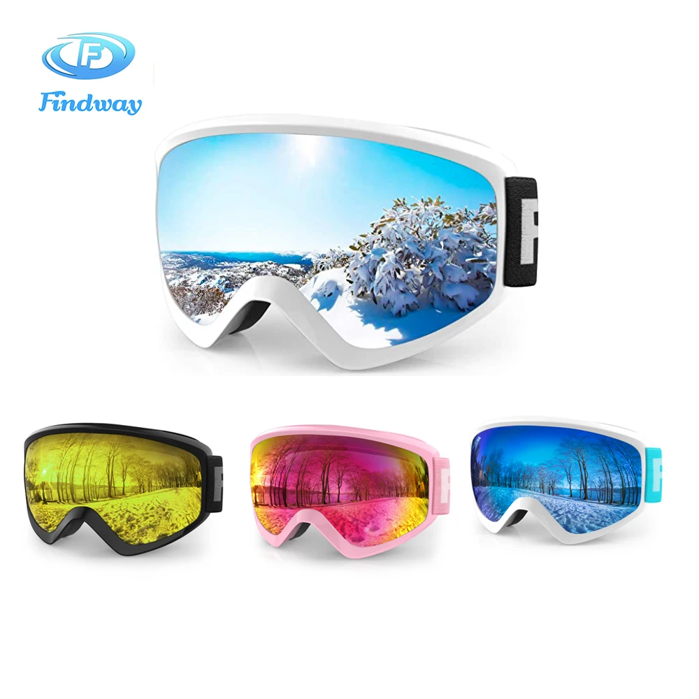 

findway Kids snowboard Ski Goggles Over Glasses OTG Design Anti Fog 100% UV Protection Helmet Compatible for Age 8-14 Boys Girls