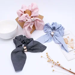 Cute Rabbit Ear Striped Hair Scrunchies Elastic Hair Bands Ties Rope Bands Ponytail Holder Hair Accessories Girls Rubber Bands