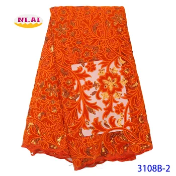 

Latest Velvet Tulle Fabric With Sequins African Lace Fabric 2020 High Quality Lace Dubai Burnt Orange Lace Fabric NA3108B-2
