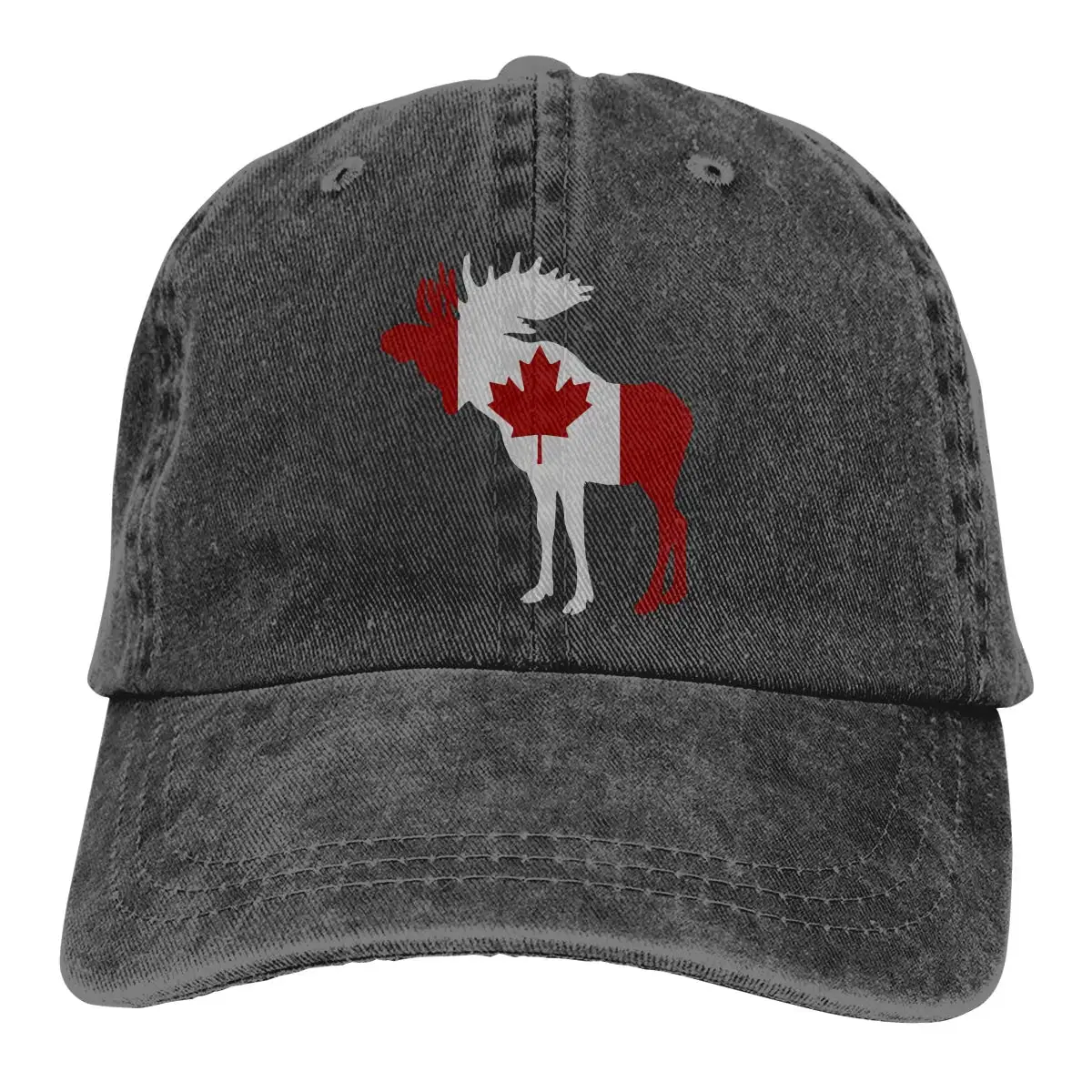 Unisex Adjustable Cotton Denim Baseball Caps Moose in Flag of Canada Snapback Cap |