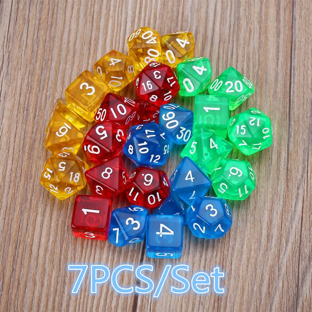 7Pcs Gem Transparent Dice RPG Games Party KTV For Families Friends Adults