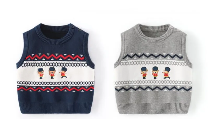 Kleinkind Junge Soldat Gestrickte Weste Tops Baby Cartoon Strickwaren Kinder Stickerei Bär Sleeveless Stricken Pullover Frühling Baby Kleidung – Detail 4
