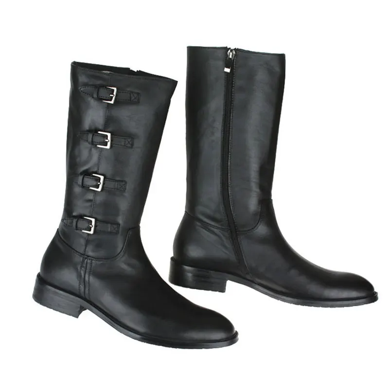 

High Quality Mens Black High Boots Fashion Forward Back Buckle Man Black Martin Boots Men Genuine Leather Long Boots