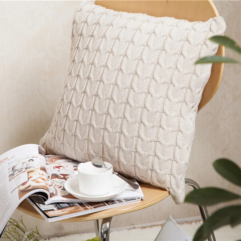 

Solid Knitted Cushion Cover Knit Pillow cases Home Decor Acrylic Car Sofa Decorative Throw Pillows Cover coussin decoratif