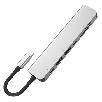 

7 In 1 USB-C HUB Type C To HDMI 4K 1080P USB3.0 PD Charge Hub Card Reader Multiport Adapter​ Laptop Type C Hubs