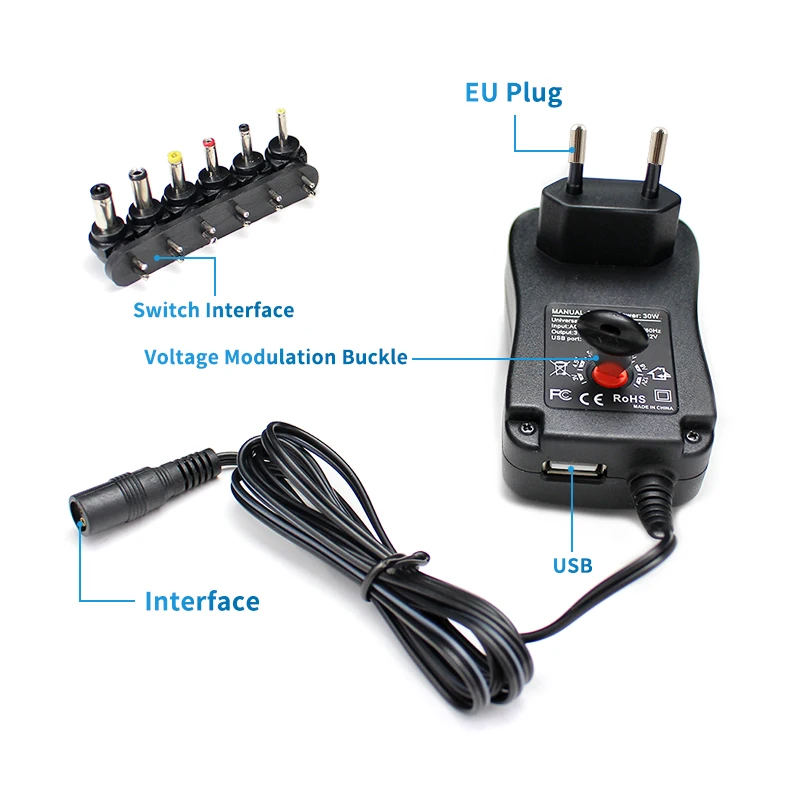 Einstellbare netzteil adapter 3V 4,5 V 5V 6V 7,5 V 9V 12V 2A 2,5 EIN AC/DC Universal Adapter Ladegerät für LED Glühbirne Streifen CCTV