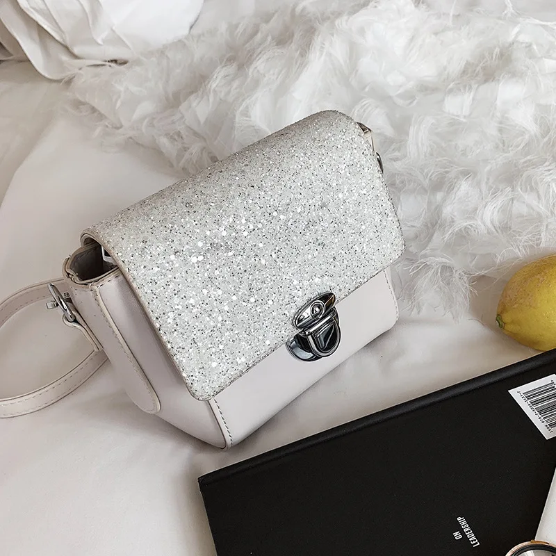 

Bag Women's 2019 New Style Shoulder Bag Korean-style Fashion Sequin Lock Square Sling Bag Versatile Textured Chain Shoulder Bag