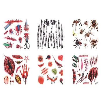 

6Pcs/Set Halloween Scars Stickers Funny Waterproof Temporary Tattoo 3D Realistic Bloody Tattoo Stickers 15X21Cm
