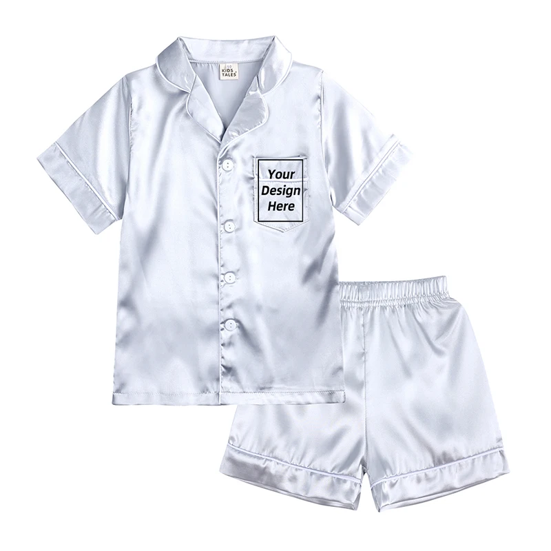 custom pajama sets	 Add Your Own Text And Design Customizing Pajama Sets for Girls Silk Satin DIY Logo Solid Nightgown Children Sleepwear for Boys pajama sets cute	 Sleepwear & Robes