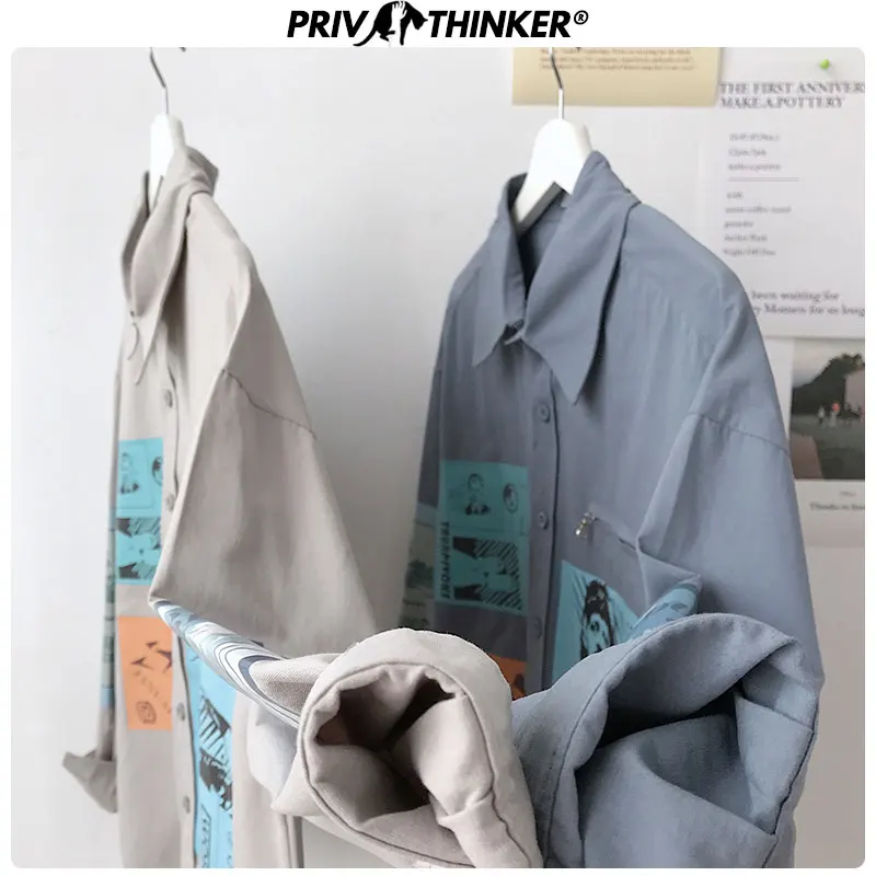  Privathinker Woman Print Collage Blouses Turn-down Collar Shirt Female 2019 Korean Streetwear Shirt