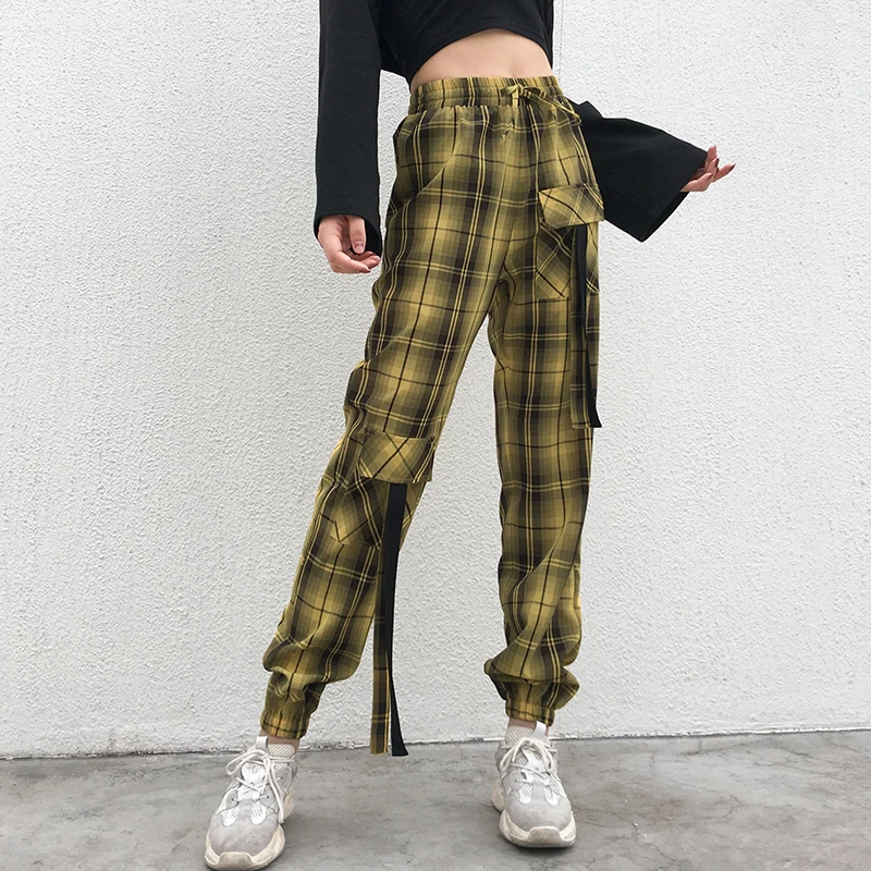 Jazz Hip Hop Costume Female Adult Fashion Plaid Trousers Street Dance Clothing Casual Overalls Pant
