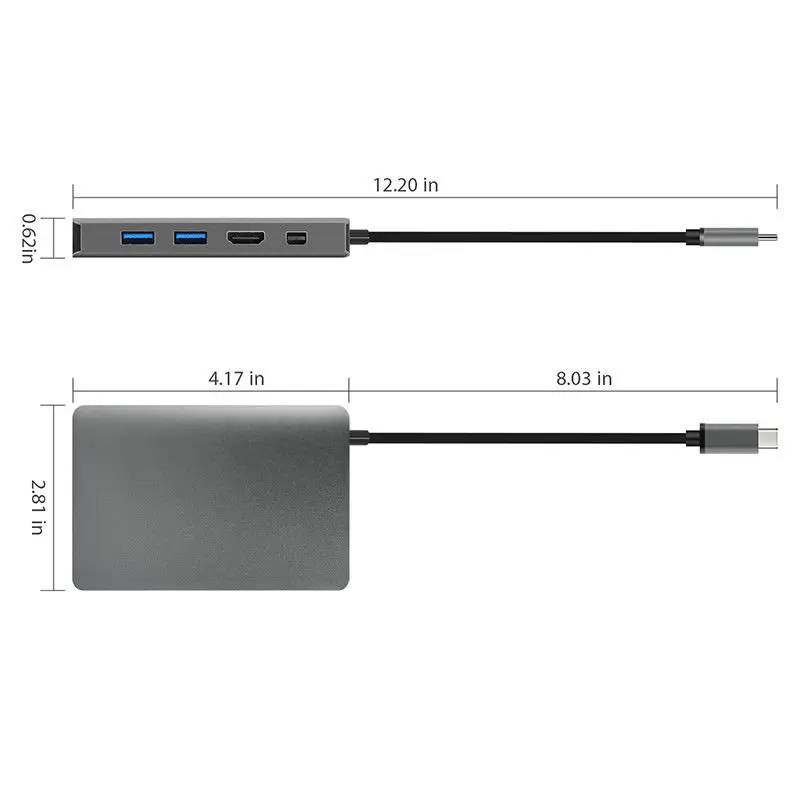 9 в 1 USB C 3,1 концентратор 4K видео HDMI гигабитный Ethernet адаптер с Мини DP 3,5 мм аудио Тип C PD зарядка двойной USB 3,0 концентратор