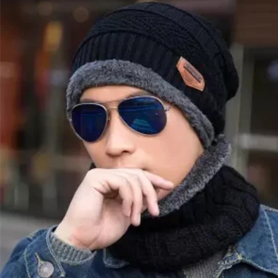 Black Утолщенный Теплый Бархатный шарф, зимняя шапочка, шапки, костюм для мужчин, Одноцветный кольцевой шарф, хеджирующие шапки, женские шарфы для шеи, Женские аксессуары унисекс - Цвет: Black