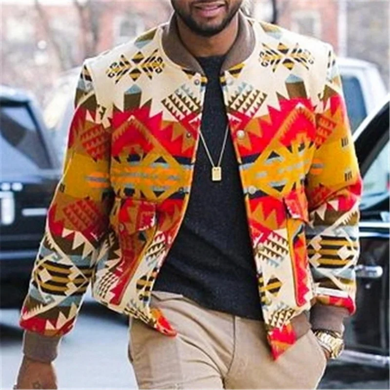 

Mens Vinatge Leisure Jackets Bomber Jacket Retro Men's Pilot Jacket Geometry Print Coats Autumn Fashion Men Clothing