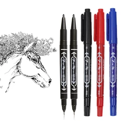 Haile – stylo marqueur Permanent étanche à pointe Fine, à double pointe, 0.5mm 1mm, encre rouge, noire et bleue, 6 pièces/lot 