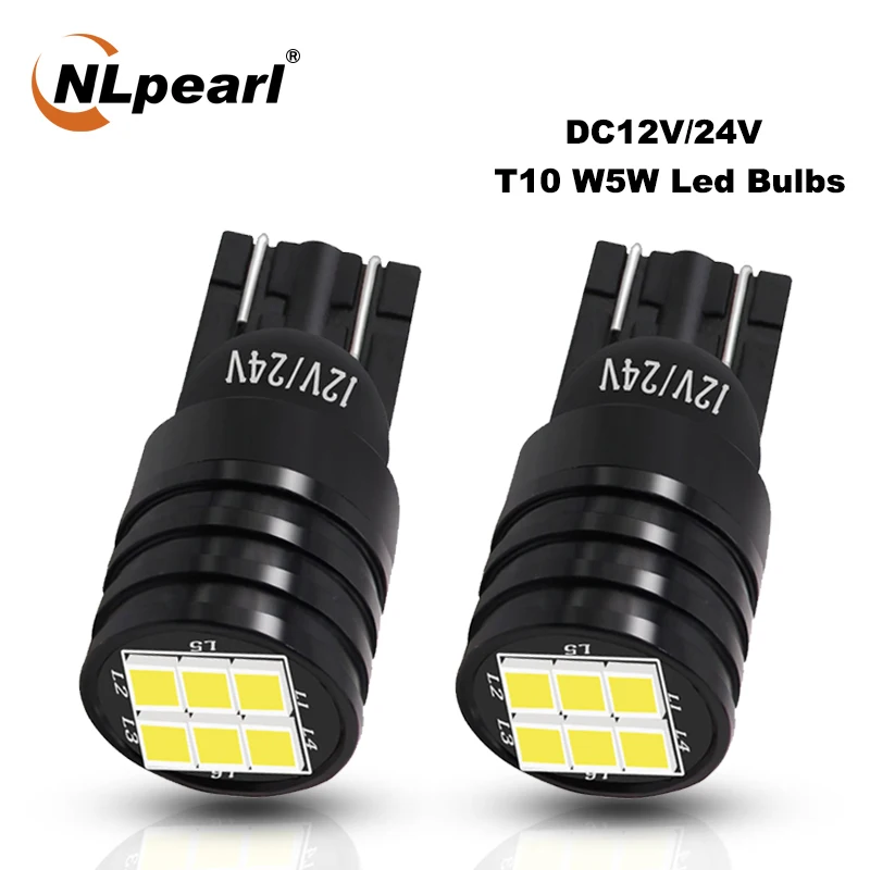 

NLpearl 2X Signal Lamp T10 W5W Led Canbus Bulbs Super Bright 6SMD LED W5W 168 194 Car Interior Lights Reading Dome Lamps 12V/24V
