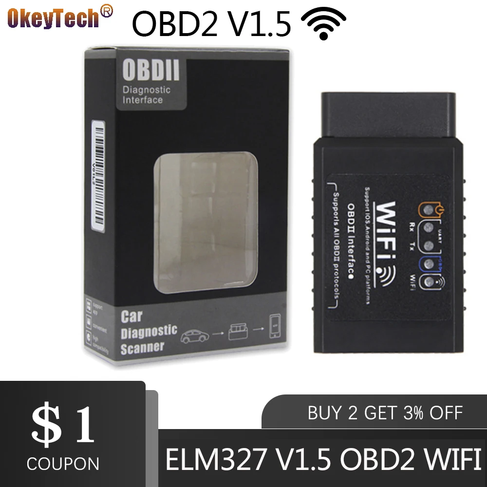 

OkeyTech ELM327 V1.5 Wifi OBD2 Car Diagnostic Scanner V1.5 Mini Elm 327 Bluetooth Auto Diagnostic Tool OBDII for Android