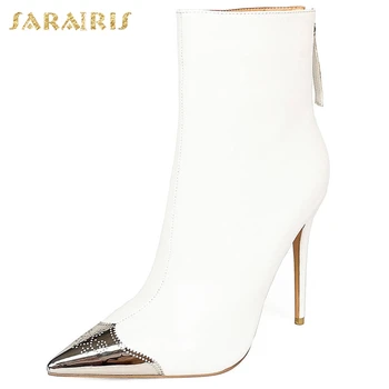 

Sarairis 2020 New Arrivals Sexy Thin High Heels Shoes Woman Boots Pointed Toe Zip Up Spring Autumn Fashion Ankle Boots Female