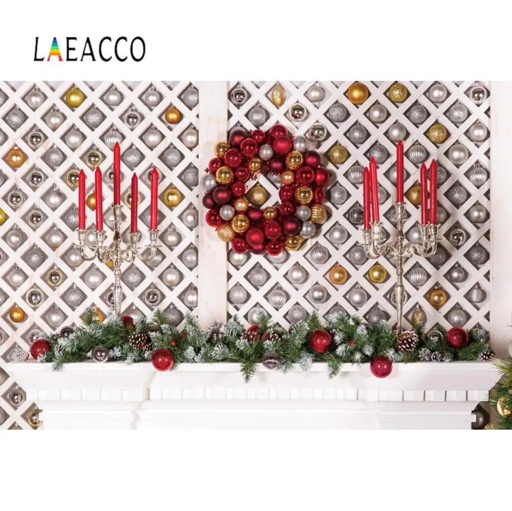 

Laeacco Christmas Candle Party Dinner Ball Bauble Garland Wreath Pattern Photo Background Photographic Backdrop Photo Studio