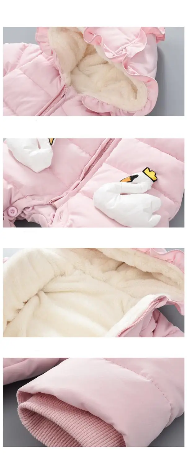 Одежда для новорожденных детская одежда для девочек с рисунками героев из мультфильмов; зимний теплый комбинезон, спортивный костюм пальто с капюшоном верхняя одежда для детей