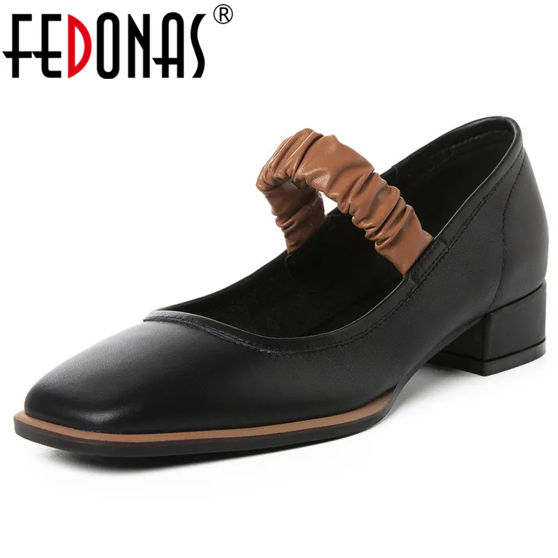 

FEDONAS Fashion Square Toe Women Genuine Leather Pumps Spring New Quality Mary Janes Party Prom Shoes Woman Elegant High Heels