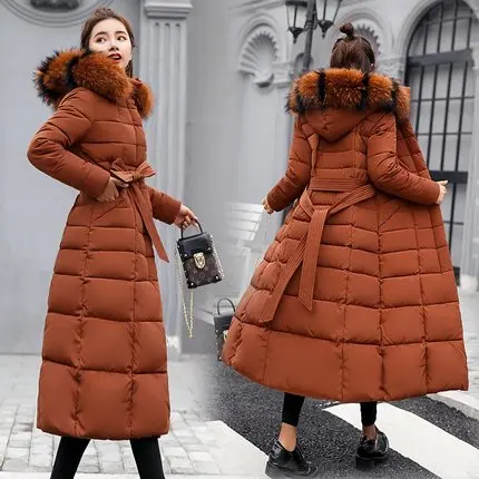 Новая осенне-зимняя верхняя одежда, пальто, куртка с длинными рукавами, однобортная Женская парка средней длины, плотная теплая Модная хлопковая C22 - Цвет: Brown