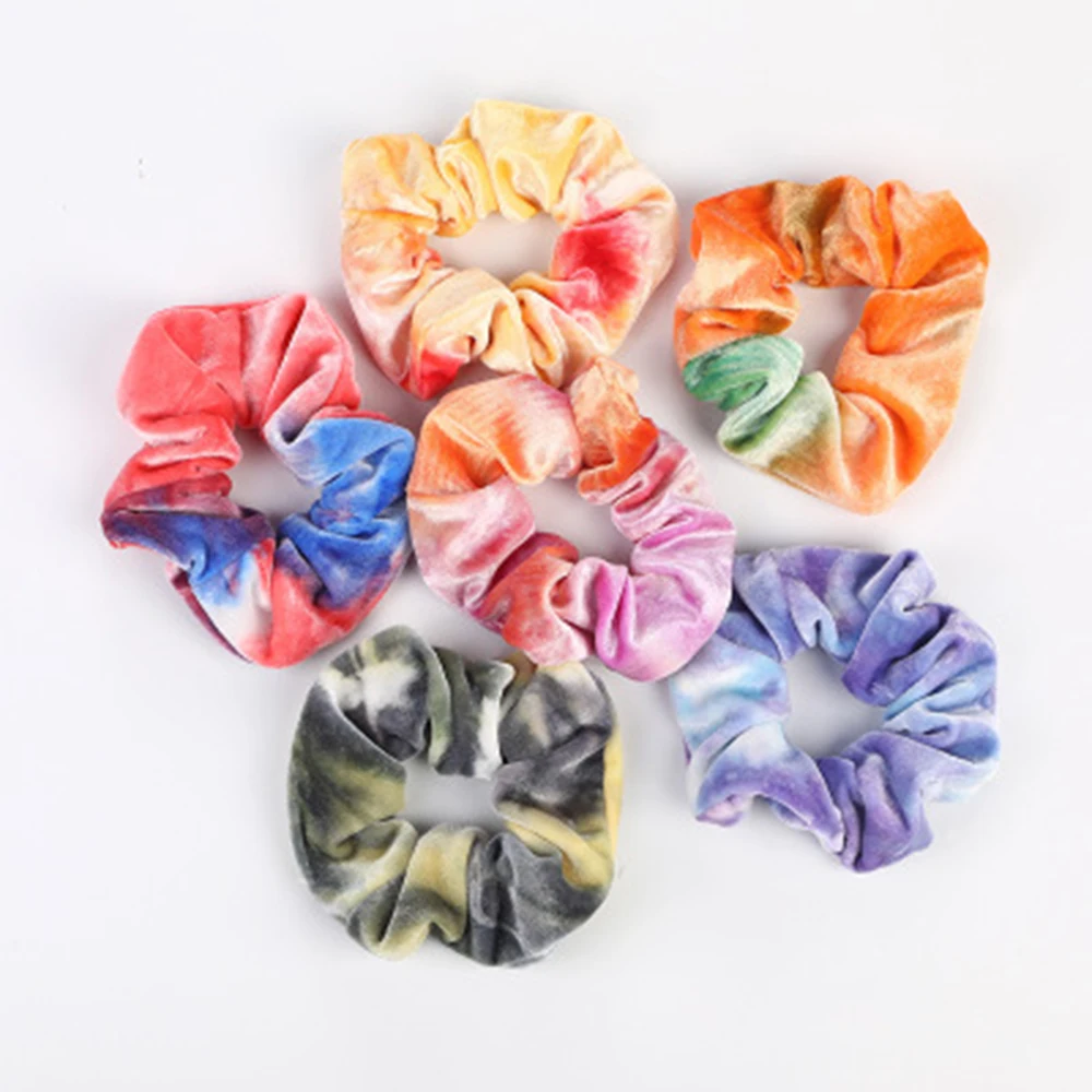 1PC Tie Dyed Scrunchie Velvet Hair Accessories For Women Girls Headbands Elastic Rubber Hair Tie Hair 2