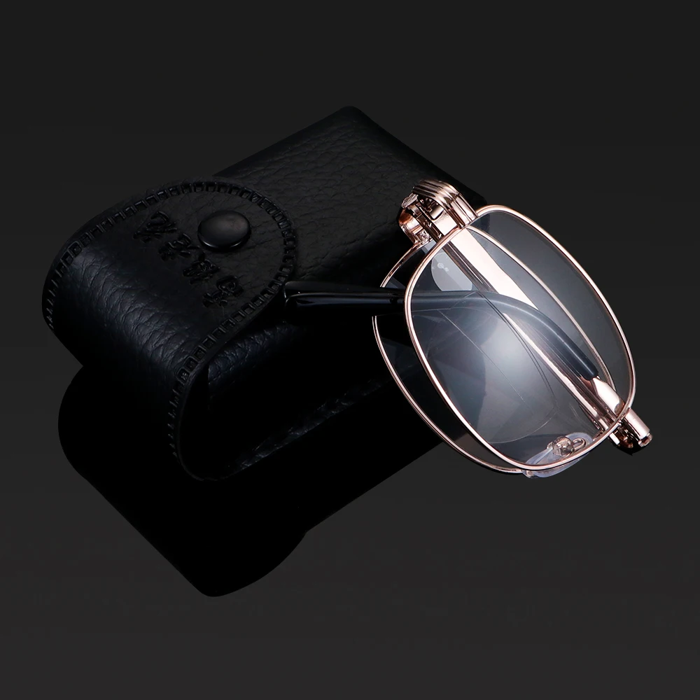 

1PC Unisex Folding Metal Reading Glasses Progressive Multifocal Lenses Eyeglasses Includes Glasses Case +1.00~+4.00 Degree