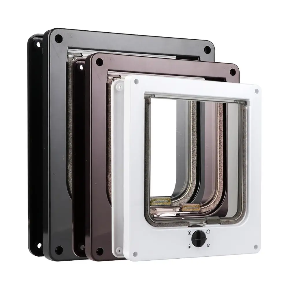 New Cat Flap Door 4 Way Lockable Pet Door for Kitten Dog  Puppy Supplies Security Intelligent Control Pet Door