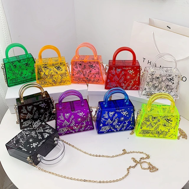  Clear Acrylic Jelly Bag Graffiti Candy Color Handbag