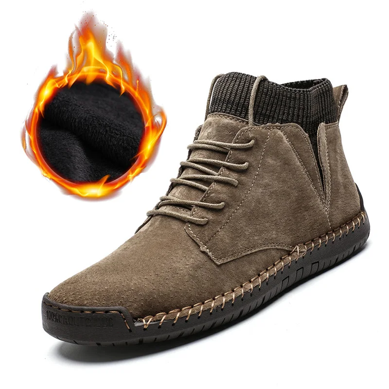 

2019 Genuine Leather Winter Shoes Men Suede Boots Warm Plush Cold Winter Mens Winter Boots Male Fashion Brand Ankle Boots