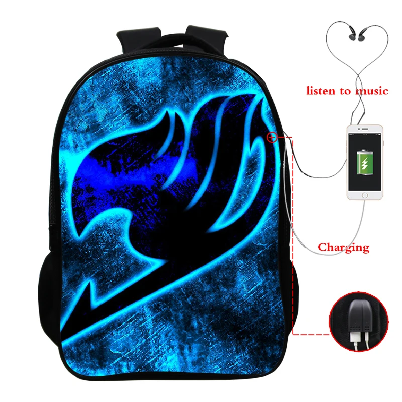 Сказочный хвост Многофункциональный USB зарядный рюкзак для ноутбука подходит для молодежной школы 16 дюймов Сумка