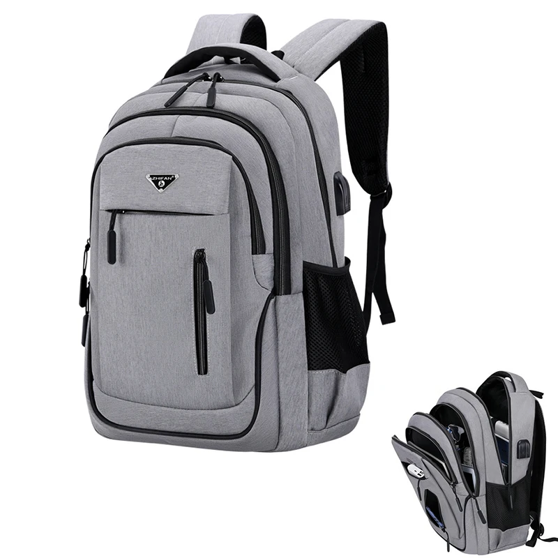 Big Capacity Men Backpack Laptop 15.6 Oxford Gray Solid High School Bags Teen College Student Back Pack Multifunctional Bagpack