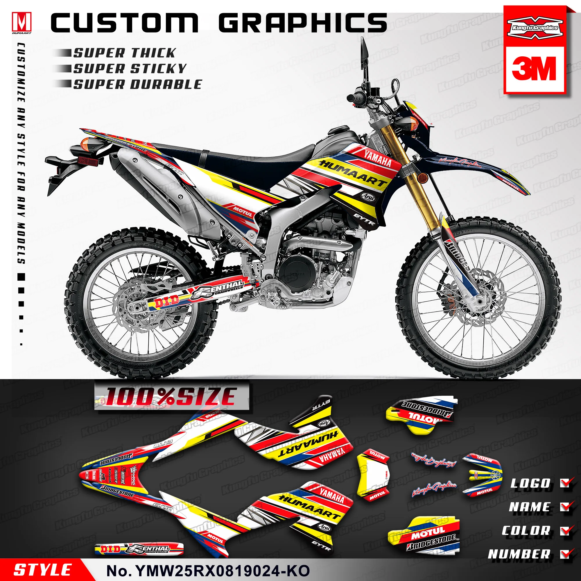 KUNGFU графика эндуро наклейки MX Гонки Наклейка Комплект для Yamaha WR250R WR 250X 2008 до 2019 2018