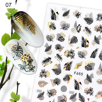 

1Pc Leaf 3D Nail Sticker Summer Design Adhesive Nail Transfer Decals Mix White Black Nail Art Stickers Decorations