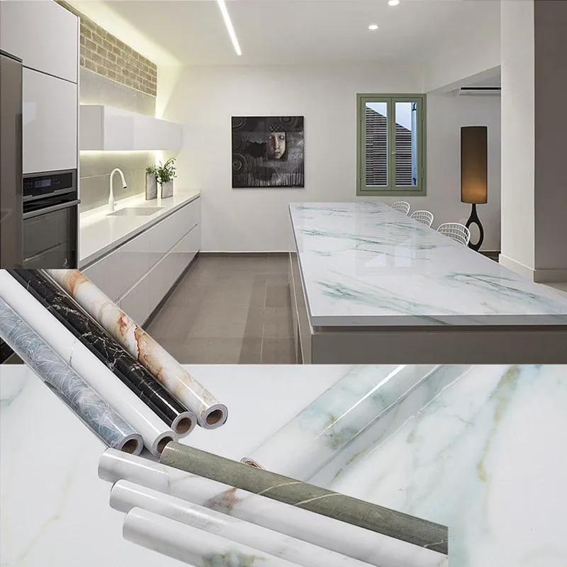 Marble Wallpaper Self-Adhesive Vinyl Home-Decor Kitchen Living-Room Waterproof Solid-Color